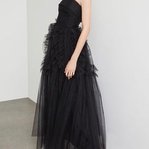 BCBG Maxazaria Black Tulle Ruffled Gown